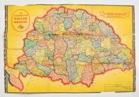 1938 Pesti Hírlap színes térképmelléklete: Az ezeréves Magyarország, ill. hátoldalán hátoldalán ragasztással 41x57 cm.