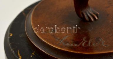 Lux Elek (1884-1941): Art deco táncosnő. Bronz, jelzett, márvány talapzaton, m: 32 (45) cm