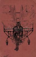 Krampus on flying airplane bicycle. H.C.W.I. Emb (EK)