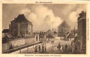 Nagyszeben, Hermannstadt, Sibiu; Alt-Hermannstadt. Burgertor von Aussen gesehen 1856. Nach Zeichnung von Joh. Böbel / Katalin-kapu 1856-ban, várkapu. Böbel rajza alapján. G. A. Seraphin, Jos. Drotleff kiadása / city gate in 1856 (EK)