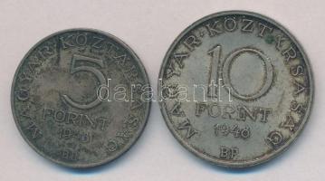 1948. 5Ft Ag "Petőfi" + 10Ft Ag "Széchenyi" T:2 patina