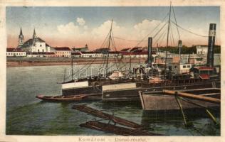 Komárom, Komárno; Dunai részlet, MFTR gőzhajók / Danube, steamships (ázott sarok / wet corner)