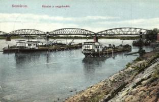 Komárom, Komárno; Duna részlet, MFTR 638 és 631 uszályok. Spitzer Sándor kiadása / Danube, barges (EK)