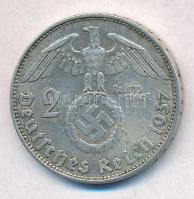 Német Harmadik Birodalom 1937D 2M Ag "Hindenburg" T:2  
German Third Reich 1937D 2 Mark A...