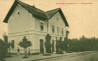 Varannó, Vranov nad Toplou; pályaudvar, vasútállomás. Klauser Emil kiadása 2810 / Bahnhof / railway station (fl)