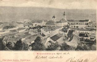 Breznóbánya, Brezno nad Hronom; látkép, templomok. Fried Ármin kiadása / city view, churches (kopott sarkak / worn corners)