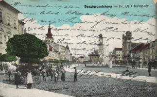 Besztercebánya, Banska Bystrica; IV. Béla király tér, templomok, Szálloda a Rákhoz, utcai árusok / square with churches, hotel, street vendors (EK)