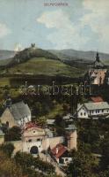 Selmecbánya, Schemnitz, Banska Stiavnica; látkép a Leányvárral, háttérben a Kálvária. Joerges / panorama view with castle, Calvary in the background (EK)