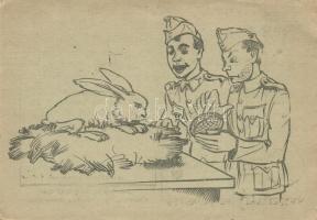 1942 Húsvéti üdvözlet! Tábori Postai Levelezőlap / WWII Hungarian military field post, Easter greeting (EK)
