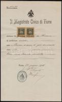 1906 Fiume, illetőségi bizonyítvány a város pecsétjével / Local document with seal