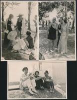 1933 Balatonföldvár, Fürdőzők, 3 db fotólap Seidner műterméből, 8,5x13,5 cm