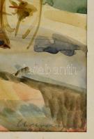 Udvary Pál (1900-1987): Fogathajtó. Akvarell, papír, jelzett, üvegezett keretben, 29×37 cm