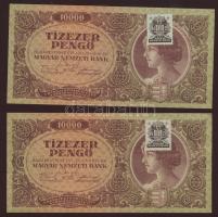 1945. 1000P bélyeggel(2x) egymásutáni sorszámokkal T:I- pici sarokhajlás