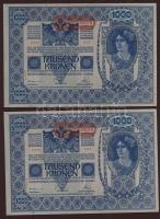 1902. 1000K mindkét oldal német nyelvű(Osztrák-Magyar Bank) II. kiadás(Auflage) piros "Deutschösterreich" fny-sal(2x) egymásutáni sorszámokkal T:I