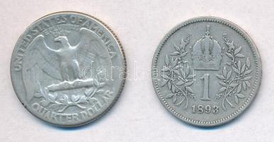 Vegyes: Amerikai Egyesült Államok 1947. 1/4$ Ag "Washington" + Ausztria 1893. 1K Ag "...