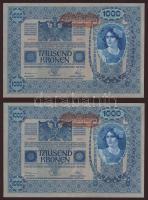 1902. 1000Kr mindkét oldal német nyelvű(Osztrák-Magyar Bank) piros "Deutschösterreich" fny-sal (2x) egymásutáni sorszámozássalT:I