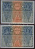 1902. 1000Kr mindkét oldal német nyelvű(Osztrák-Magyar Bank) piros "Deutschösterreich" fny...