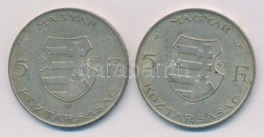 1947. 5Ft Ag "Kossuth" (2x) T:2- patina