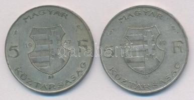 1947. 5Ft Ag "Kossuth" (2x) T:2- patina