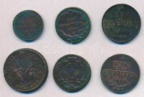 1762-1848. 6db-os vegyes magyar és osztrák rézkrajcár tétel, közte 1816B 1kr Cu, 1848. 1kr Cu T:2-,3...