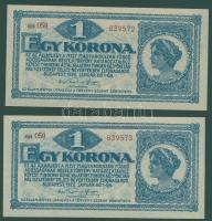 1920. 1K(2x) egymásutáni sorszámokkal T:I