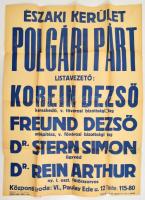 cca 1930 Magyar Polgári Párt választási plakát szakadásokkal. 45x65 cm