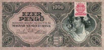 1945. 1000P "B" lemezhibás bélyeggel T:I