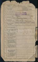 1943 Bp., Munkaszolgálatos igazolványi lap, megviselt állapotban