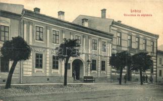 Leibic, Lubica; Városháza, népiskola. W. L. Bp. 2883. Kiadja Götz Amália / town hall, school