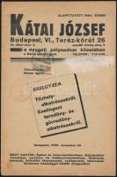 1938 Bp. VI., Kátai József tűzhely, fémveret, lakásfelszerelés üzletének képes árjegyzéke, 20p