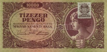 1945. 10000P normál bélyeggel erősen felfelé csúszott nyomat + 10000P "B" lemezhibás bélyeggel T:I