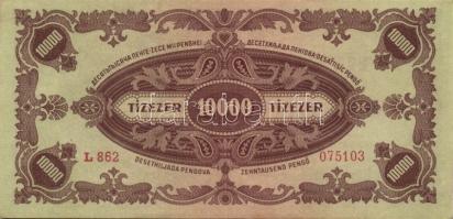 1945. 10000P normál bélyeggel erősen felfelé csúszott nyomat + 10000P "B" lemezhibás bélye...