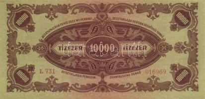 1945. 10000P normál bélyeggel erősen felfelé csúszott nyomat + 10000P "B" lemezhibás bélye...