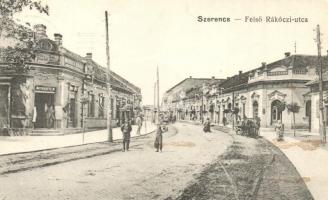 Szerencs, Felső Rákóczi utca, Moskovitz M. üzlete, Gyógyszertár. Schönfeld Zoltán kiadása (fl)