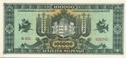 1946. 100000P Milpengő(2x) egymásutáni sorszámokkal T:I