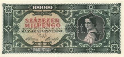 1946. 100000P Milpengő(2x) egymásutáni sorszámokkal T:I