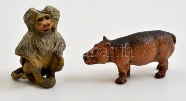 Elastolin majom és víziló állatfigurák, 2 db, 7 és 9 cm