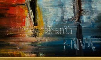 Várdombi Nagy Krisztián "Kinva" (1976-): Esti utcarészlet. Olaj,vászon, jelzett, keretben,...