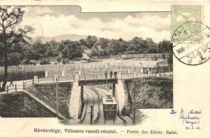 Budapest II. Hűvösvölgy, Villamos vasúti részlet. TCV card (vágott / cut)