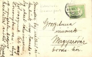 1914 Kolozsvár, Cluj; Szamos parti részlet, háttérben híd / bank of River Somes, bridge in the backg...