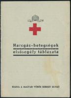 cca 1935-1940 Harcgáz betegségek elsősegély táblázata, Magyar Vöröskereszt Egylet, hátoldalán tollas megjegyzésekkel