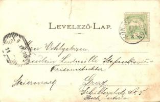 1900 Kunszentmárton, Kossuth utca, Kápolna, Körös híd, Piac, Bozóky Sándor üzlete, vas üzlet (szakad...