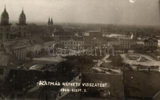 1940 Szatmárnémeti, Satu Mare; visszatért, tér autóbuszokkal / square with autobuses, photo (EK)