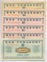 Lengyelország 1969. 0,01c + 0,02c (3x)közte 2db sorszámkövető + 0,05c + 0,10c Bon Towarowy T:II,III,III-  Poland 1969. 0,01 Cent + 0,02 Cents (3x) with 2pcs of sequential serials + 0,05 Cents + 0,10 Cents Bon Towarowy C:XF,F,VG