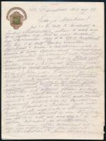 1917 Báznafürdő, A 68-as Jász-Kun Gyalogezred Károly-kereszttel kitüntetett hadnagyának 6 oldalas levele az erdélyi Báznafürdő hadikórházában töltött időszakról, főleg civil fürdőéletéről, ottani programokról, érdekes kortörténeti levél