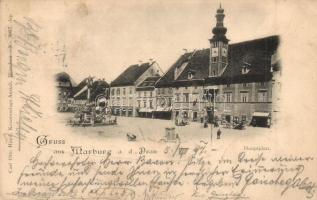 1897 (Vorläufer!) Maribor, Marburg a. Drau; Hauptplatz / main square, shops of Solasek and Anton Nowak (EK)