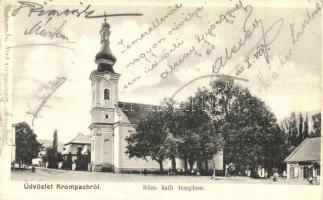 Korompa, Krompach; Római katolikus templom, üzlet / church, shop (EK)