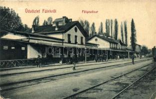 Fülek, Filakovo; Vasútállomás, vasutasok. W. L. Bp. 5959. Kiadja Andor Ernő / railway station, railwaymen (fl)