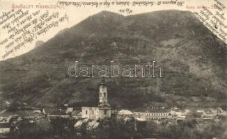 Tiszolc, Tisovec; látkép, Evangélikus templom. Kohn Albert kiadása / general view, church (EK)