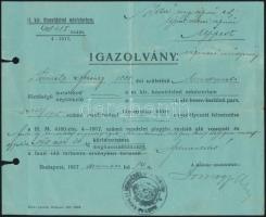 1917 Bp., M. kir. honvédelmi minisztérium által kiállított igazolvány népfölkelő számára felmentés tárgyában
